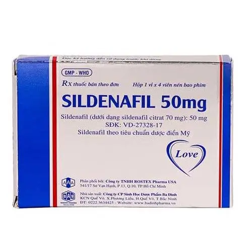Thuốc trị rối loạn cương dương SILDENAFIL 50mg (Ba Đình) hộp 1 vỉ x 4 viên